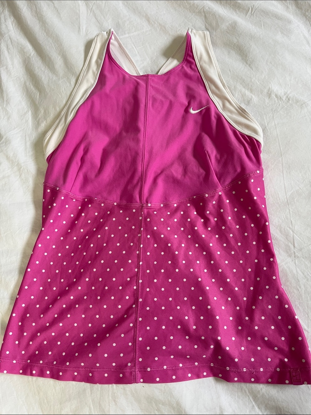 Vintage Y2K Nike athletic top pink white polka dot racerback running tank top